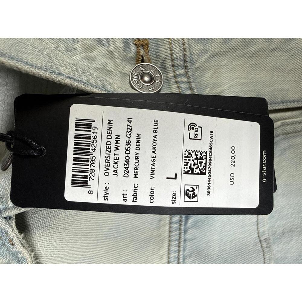 NWT G-Star RAW Oversized Denim Jacket Women’s Vintage Akoya Blue Size Large - Picture 7 of 9